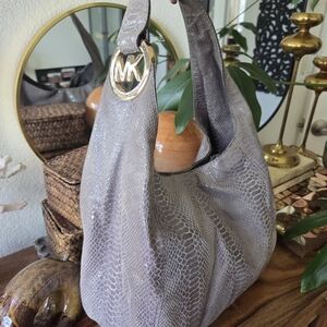 Michael Kors Gray Snake-Embossed Hobo Bag